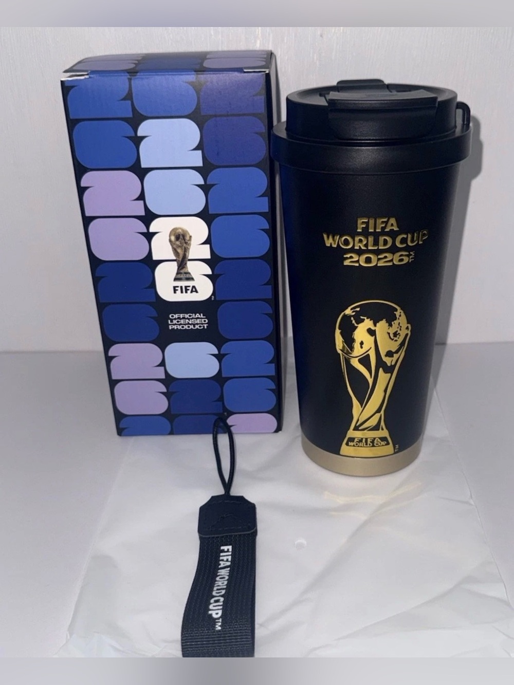 FIFA World Cup 2026 black/gold football themed insulated mug Leak Proof 24oz